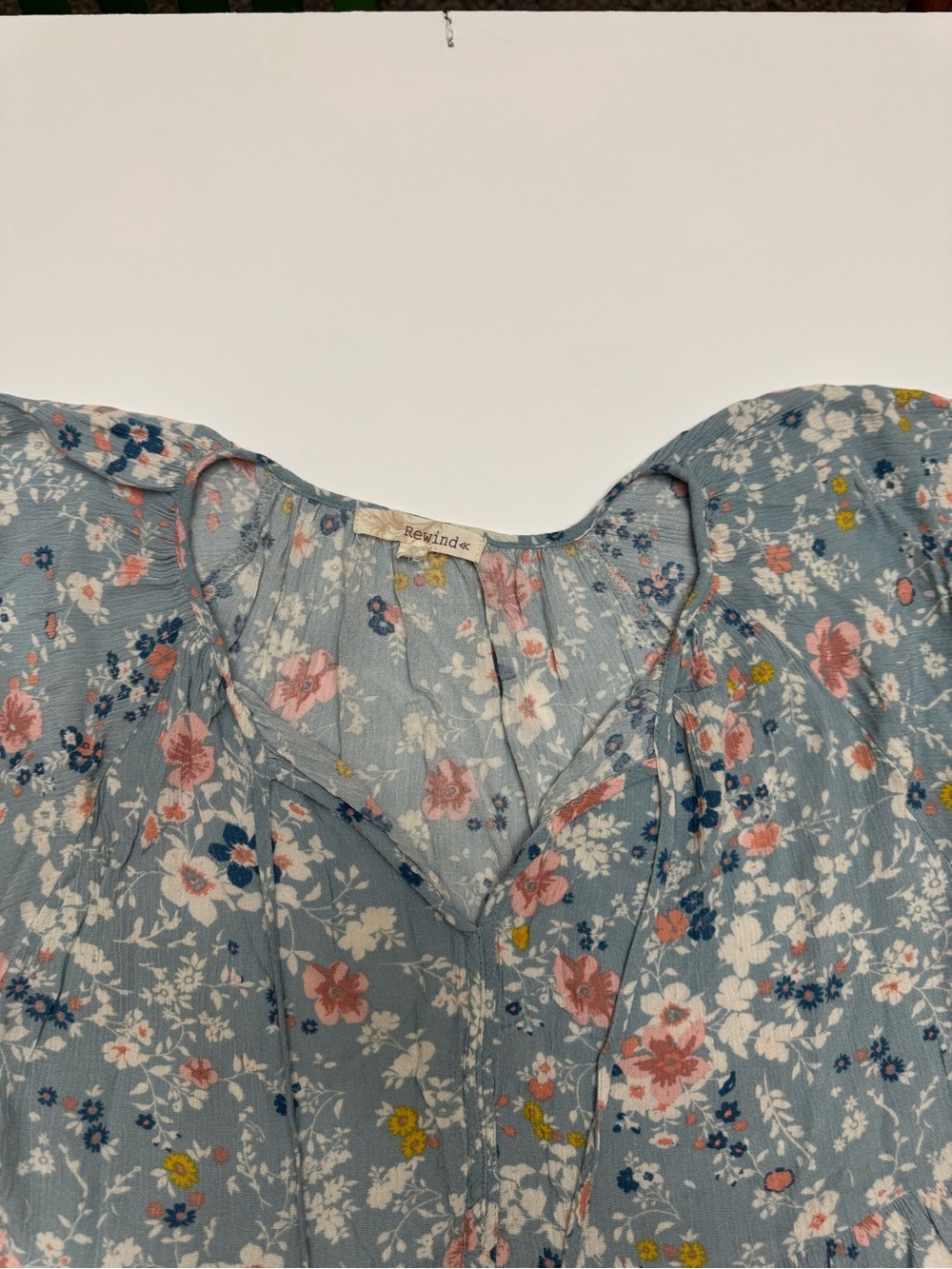 Rewind Blue Floral Tie-Front Peasant Blouse - Picture 2 of 4